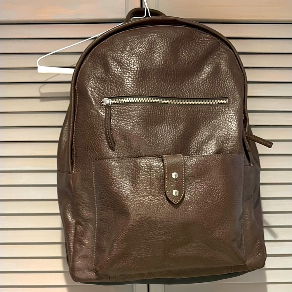 “COLE HAAN” Java Brown Pebble Leather Backpack.
